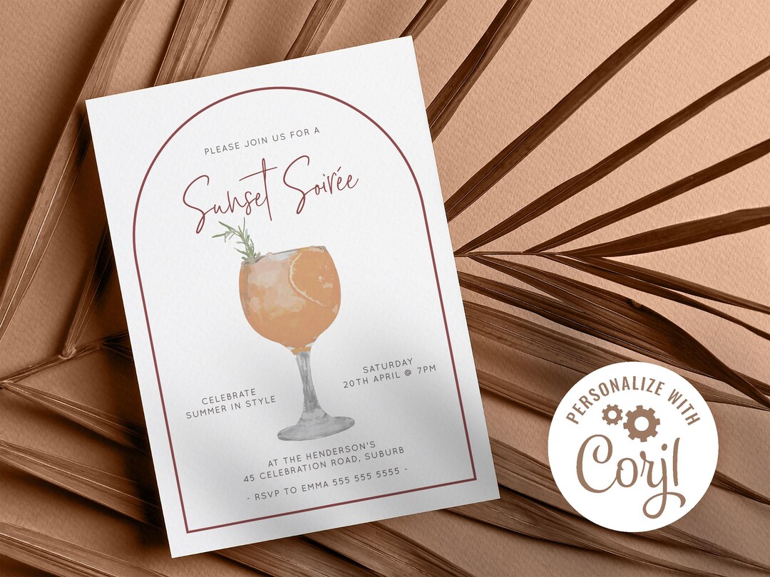 Sunset Soiree Summer Mimosa Cocktail Party Invitation Digital Template, Invitation Template, Instant Download