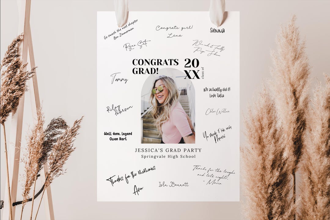 Personalized Graduation Signature Sign - Grad Guest Book Alternative - Keepsake Senior Photo Prop - Party Display Board CANVA TEMPLATE