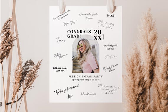 Personalized Graduation Signature Sign - Grad Guest Book Alternative - Keepsake Senior Photo Prop - Party Display Board CANVA TEMPLATE
