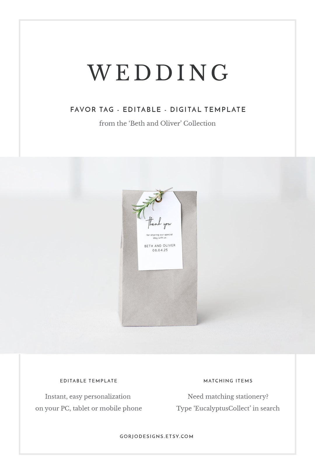 Simple handwritten font wedding favor tag DIY, customizable wedding thank you tag printable, personalized wedding thank you tag template
