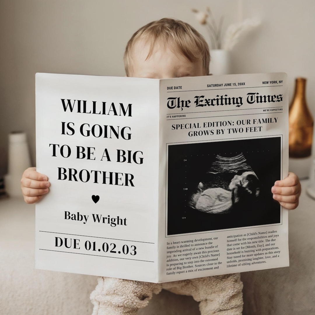 Custom Pregnancy Reveal Newspaper, Personalized Baby Announcement, Editable Template for Social Media Sharing