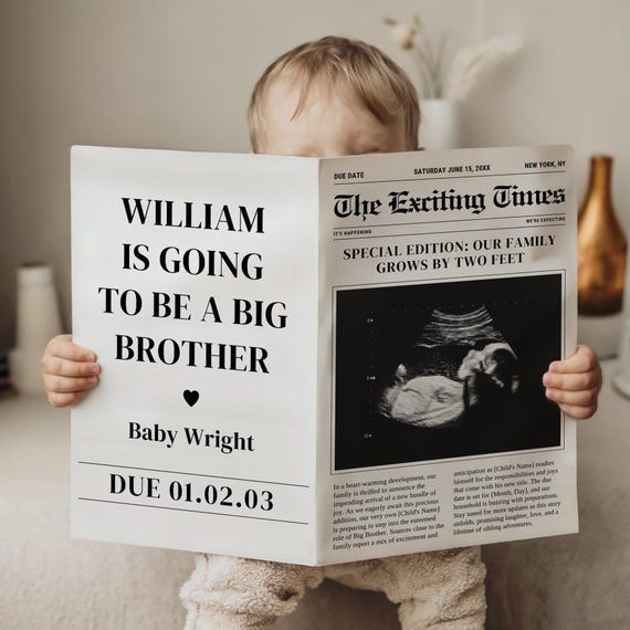 Custom Pregnancy Reveal Newspaper, Personalized Baby Announcement, Editable Template for Social Media Sharing