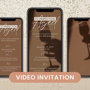 Aged to Perfection Birthday Video Invitation, Champagne Digital Invite, Text 21st, 30th, 40th Dinner Party Invitation