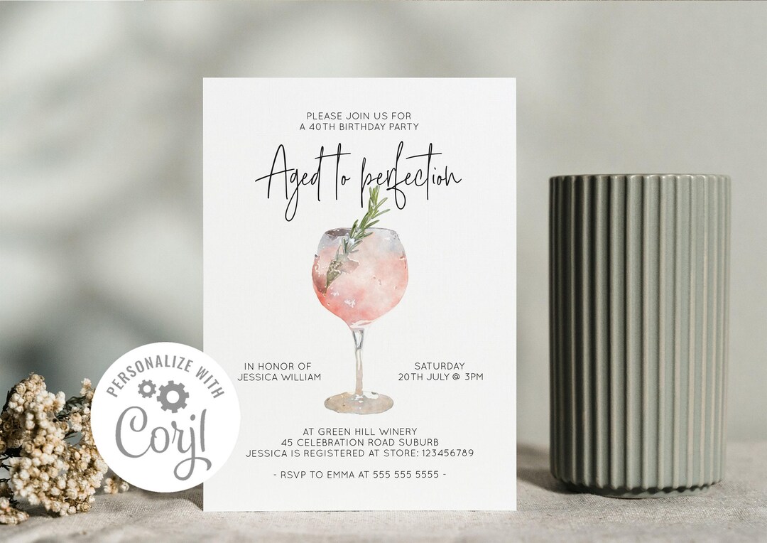 Aged to Perfection Wine Invitation, Milestone Birthday Invitation, 30th Birthday, 40th birthday, 50th Birthday, 60th, INSTANT DOWNLOAD