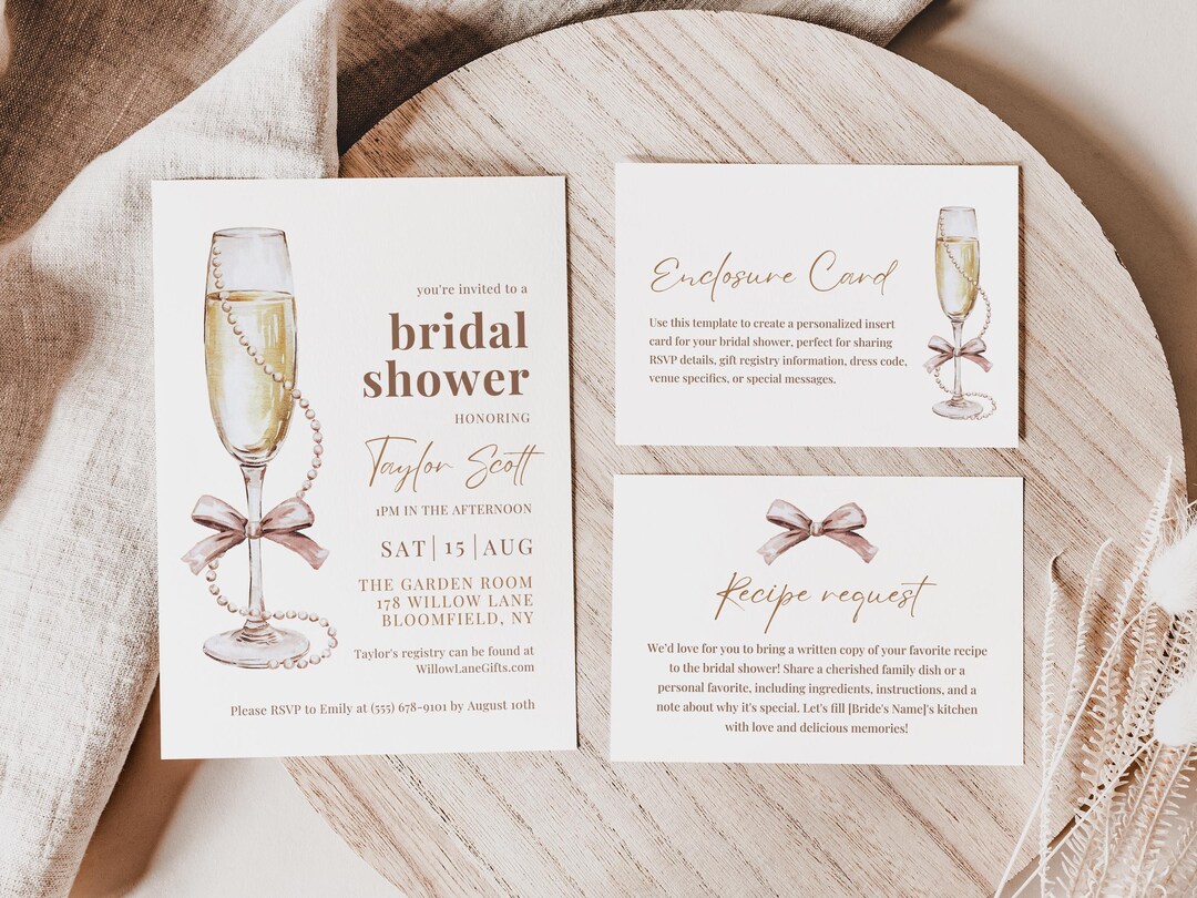 Editable Bridal Shower Invitations Pearls And Prosecco Bridal Shower Digital Invite, Pearls And Prosecco Invite | BRSHPPRLS01