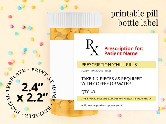 Chill Pills Bottle Label Template Printable Label Funny Gag Gift Workplace  Humor Coworker Gift Prescription Label Boss Gift - Etsy
