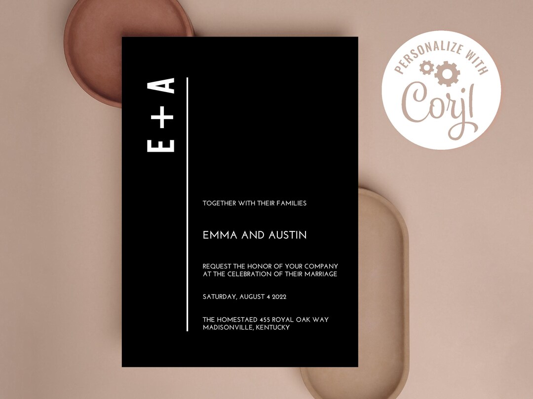 Modern Minimalist Bold Black & White Wedding Invitation Digital Template, Invitation Template, INSTANT DOWNLOAD