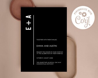 Modern Minimalist Bold Black & White Wedding Invitation Digital Template, Invitation Template, INSTANT DOWNLOAD
