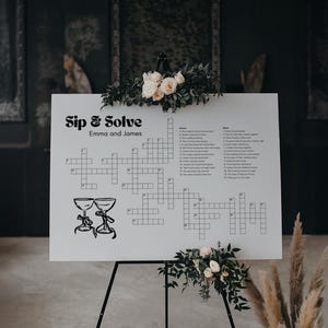 Custom crossword puzzle wedding template editable sip and solve wedding game giant crossword sip and solve crossword sign