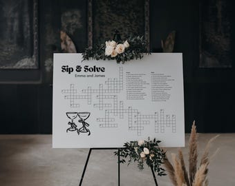Custom crossword puzzle wedding template editable sip and solve wedding game giant crossword sip and solve crossword sign