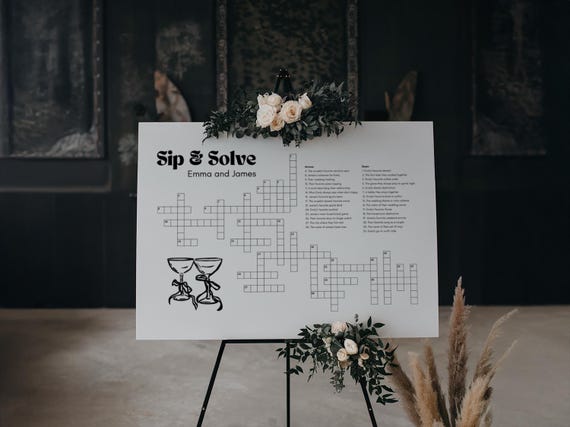 Custom crossword puzzle wedding template editable sip and solve wedding game giant crossword sip and solve crossword sign