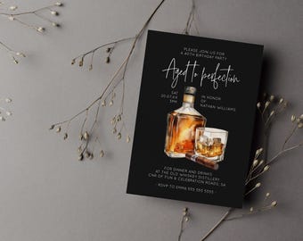 Male Birthday Invite Whiskey, Editable 40th Birthday Invite Template, Whiskey & Cigars Theme, Male Birthday Invitation Instant AB02WBB