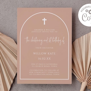 Christening and 1st Birthday Invitation - Blush Pink Arch Design  PRINTABLE EDITABLE TEMPLATE