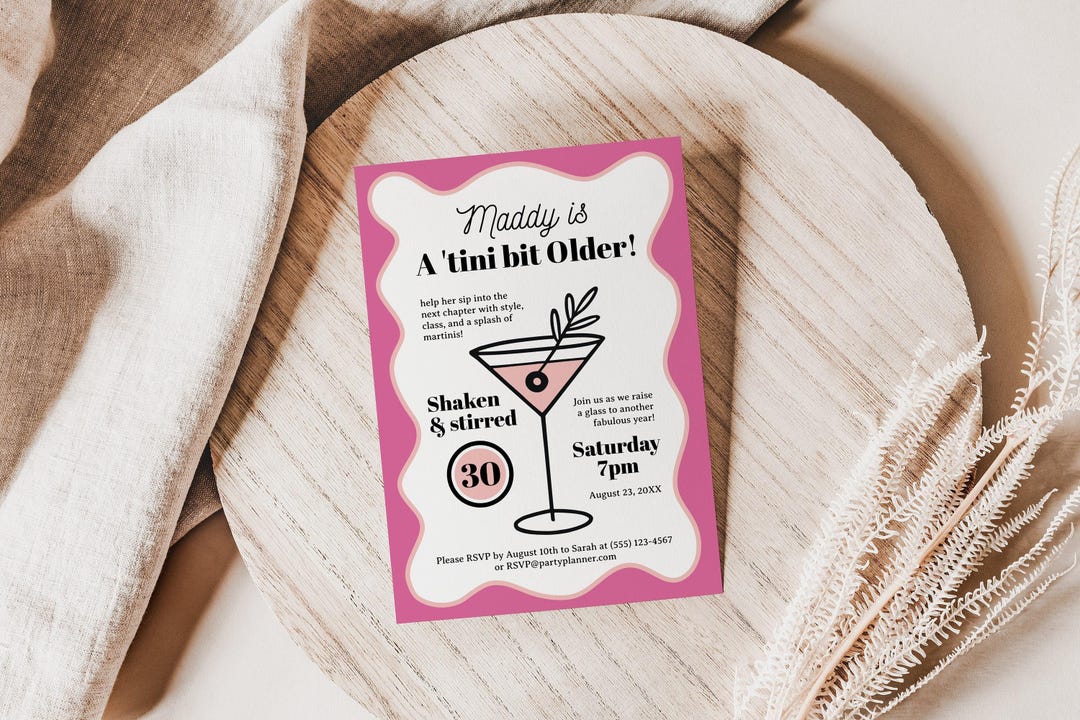Birthday Invites Martini - Elegant Martini Birthday Invitations - Printable, Customizable Party Invites for Adults - Celebrate in Style!