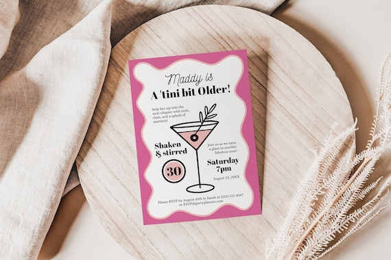 Birthday Invites Martini - Elegant Martini Birthday Invitations - Printable, Customizable Party Invites for Adults - Celebrate in Style!
