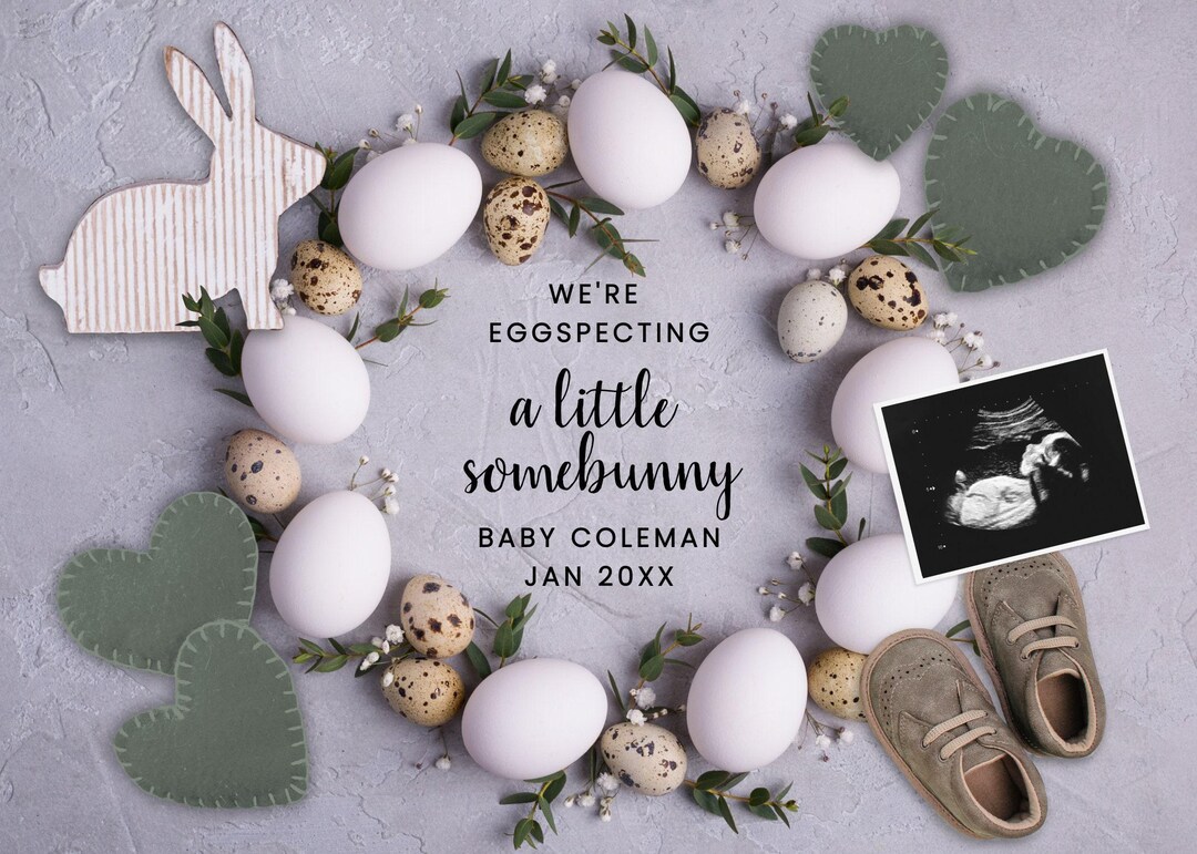 Digital Pregnancy Announcement for Spring - Easter Wreath Design