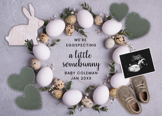 Digital Pregnancy Announcement for Spring - Easter Wreath Design
