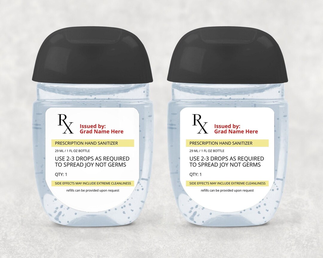 Nurse Graduation Prescription Mini Hand Sanitizer Label Template, printable INSTANT DOWNLOAD