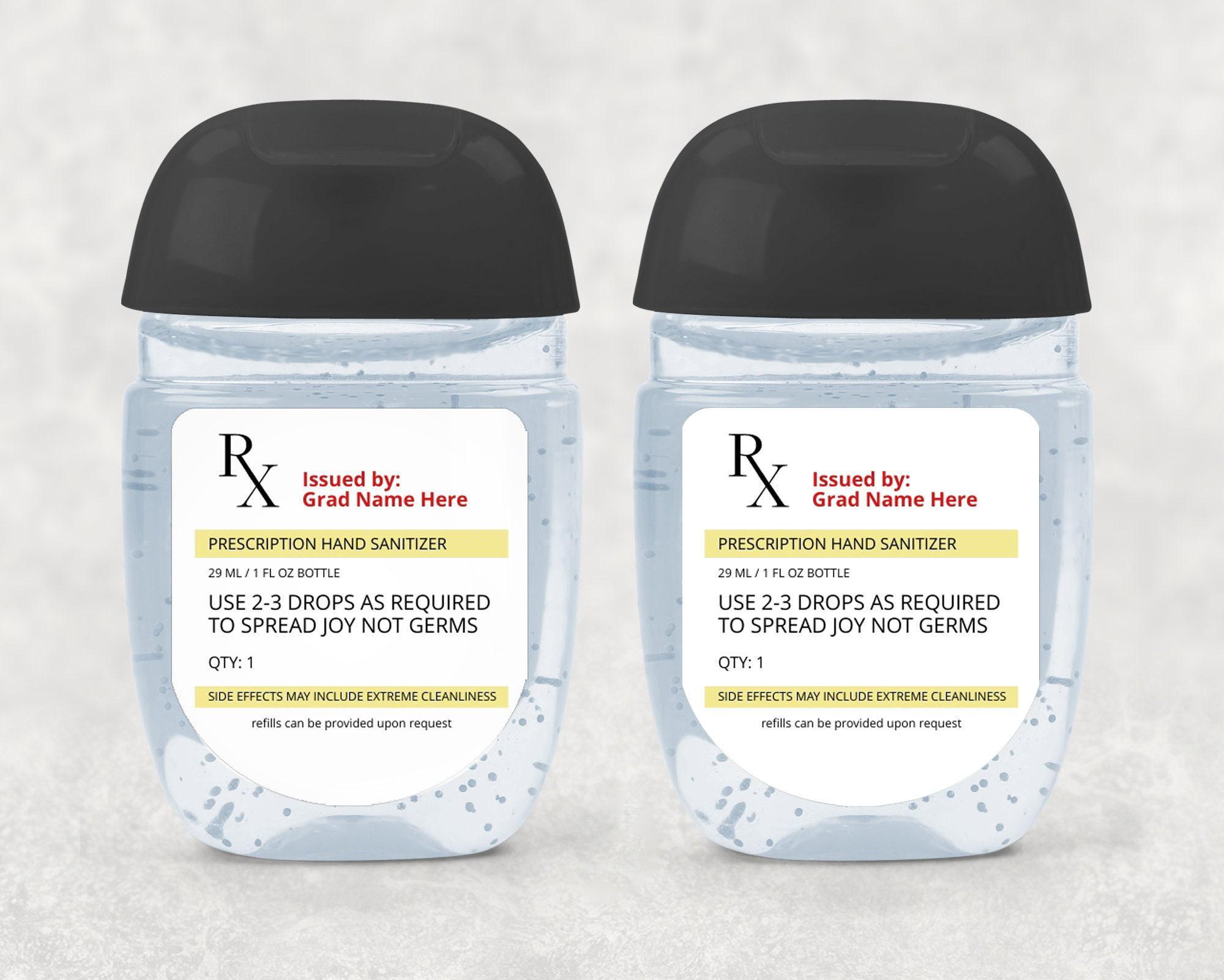 Nurse Graduation Prescription Mini Hand Sanitizer Label Template, printable INSTANT DOWNLOAD