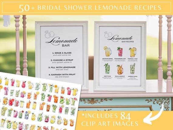 Lemonade Bar Sign Bridal Shower, Editable Lemonade Bar Sign, Bridal Shower Drink Station, Printable Citrus Mocktail Menu, Canva Template