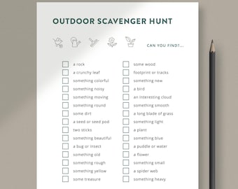 Kids Scavenger Hunt | Outdoors Scavenger Hunt | Games For Kids | Nature Scavenger Hunt | Printable Games For Kids | Canva Template