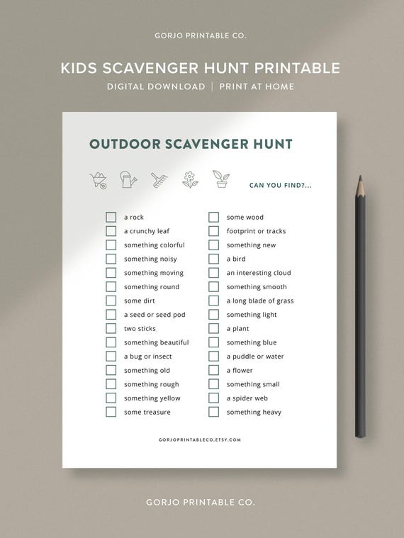 Kids Scavenger Hunt | Outdoors Scavenger Hunt | Games For Kids | Nature Scavenger Hunt | Printable Games For Kids | Canva Template