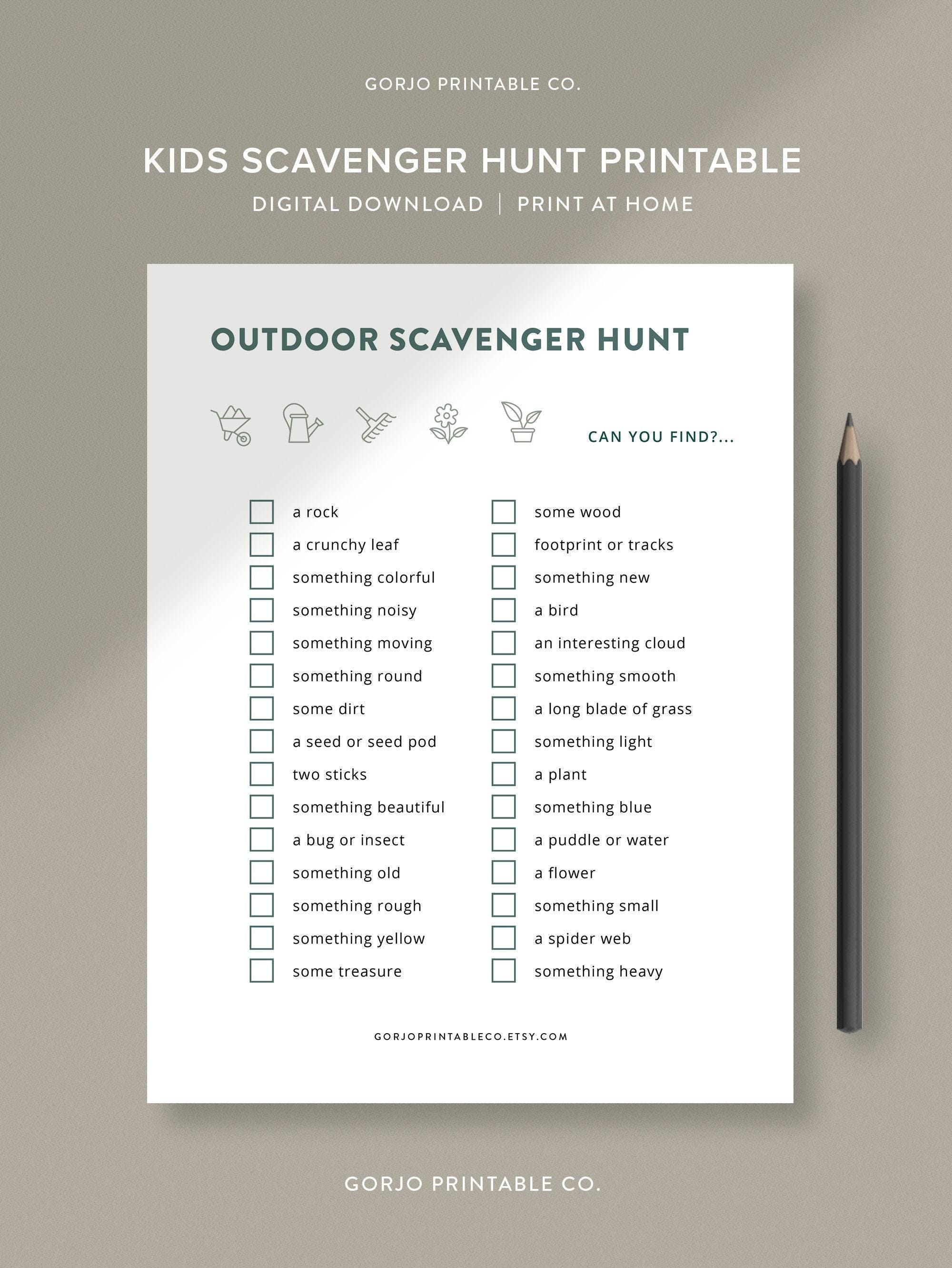Kids Scavenger Hunt | Outdoors Scavenger Hunt | Games For Kids | Nature Scavenger Hunt | Printable Games For Kids | Canva Template