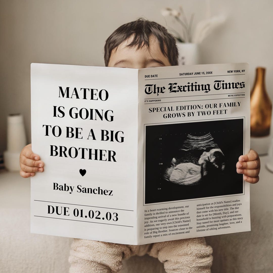 Editable Big Brother Announcement - Digital Baby Reveal - Canva Template - Second Pregnancy Announcement for Social Media