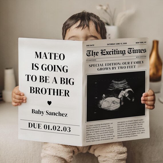Editable Big Brother Announcement - Digital Baby Reveal - Canva Template - Second Pregnancy Announcement for Social Media
