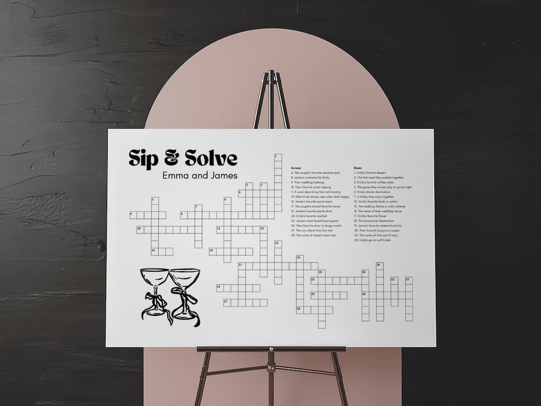 Sip and solve wedding crossword custom wedding crossword puzzle template giant crossword puzzle template for canva