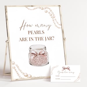 Guess How Many Pearls Sign - Bridal Shower Guessing Game - Prosecco Bridal Shower - Editable Canva Template | BRSHPPRLS01