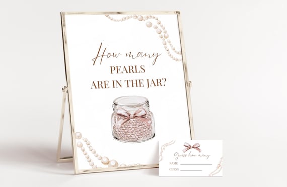 Guess How Many Pearls Sign - Bridal Shower Guessing Game - Prosecco Bridal Shower - Editable Canva Template | BRSHPPRLS01