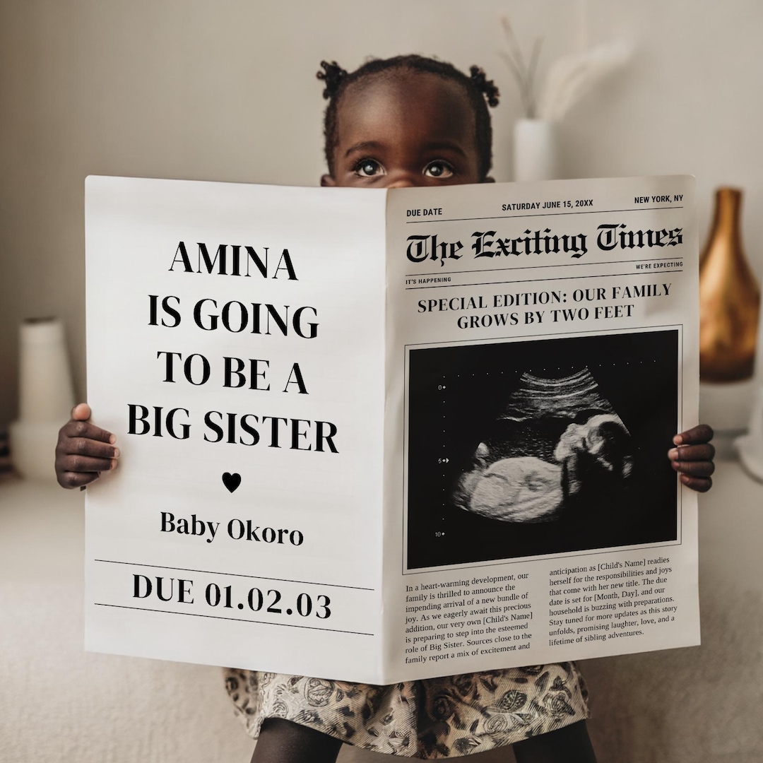 Big Sister Pregnancy Sign, Modern Editable Poster, Printable Baby Announcement for Photoshoot, Promoted to Big Sis, Digital Canva Template
