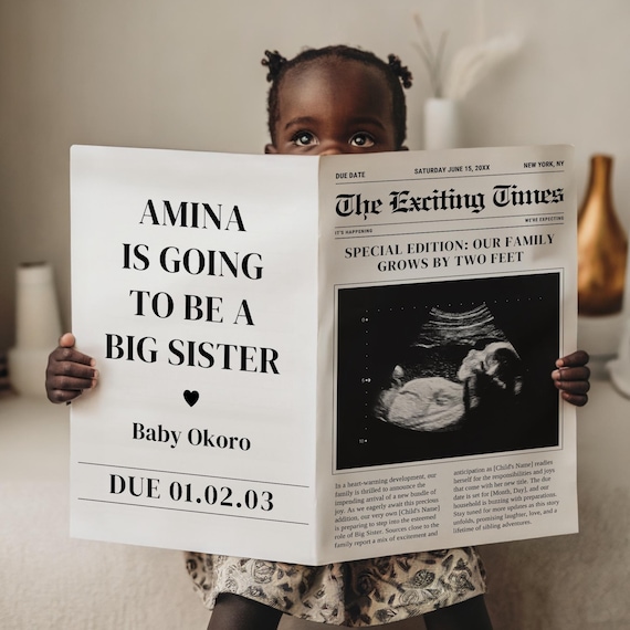 Big Sister Pregnancy Sign, Modern Editable Poster, Printable Baby Announcement for Photoshoot, Promoted to Big Sis, Digital Canva Template