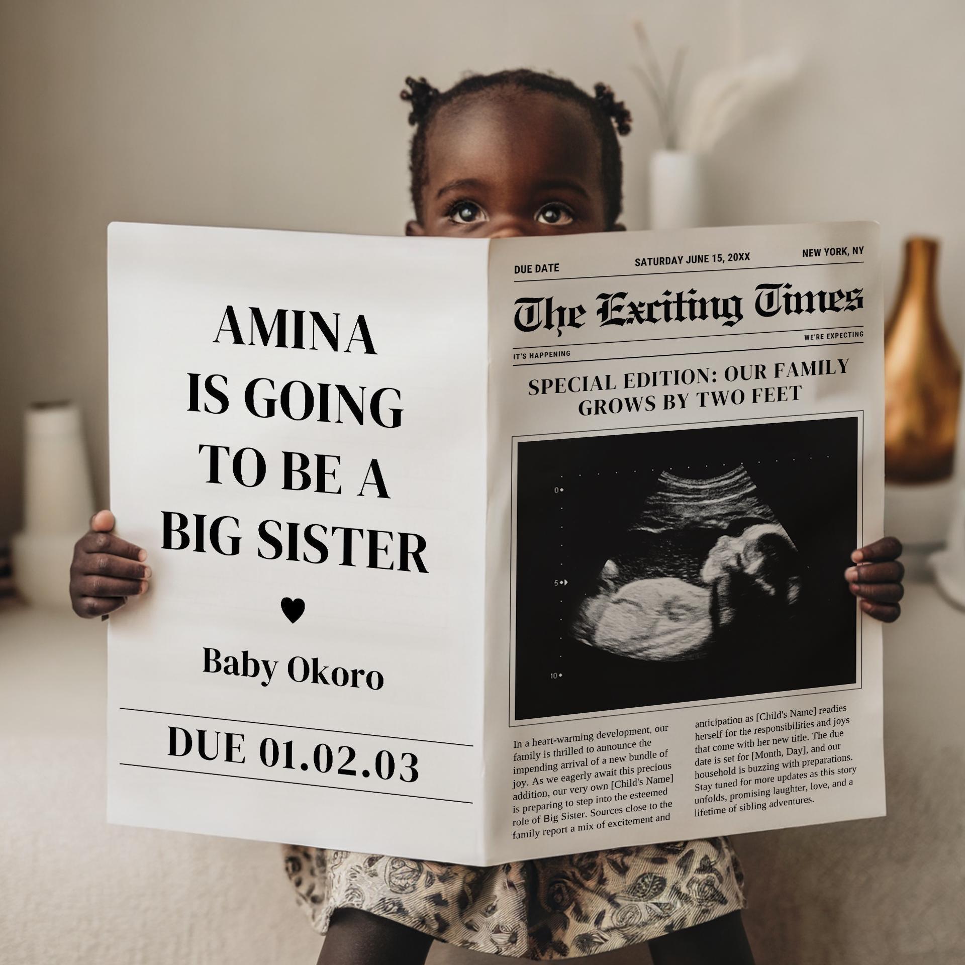 Big Sister Pregnancy Sign, Modern Editable Poster, Printable Baby Announcement for Photoshoot, Promoted to Big Sis, Digital Canva Template