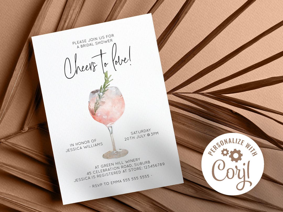 Cheers to love invitation, Pink Prosecco, Winery Bridal Shower, Editable Invitation Template, Phone Evite
