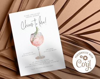 Cheers to love invitation, Pink Prosecco, Winery Bridal Shower, Editable Invitation Template, Phone Evite