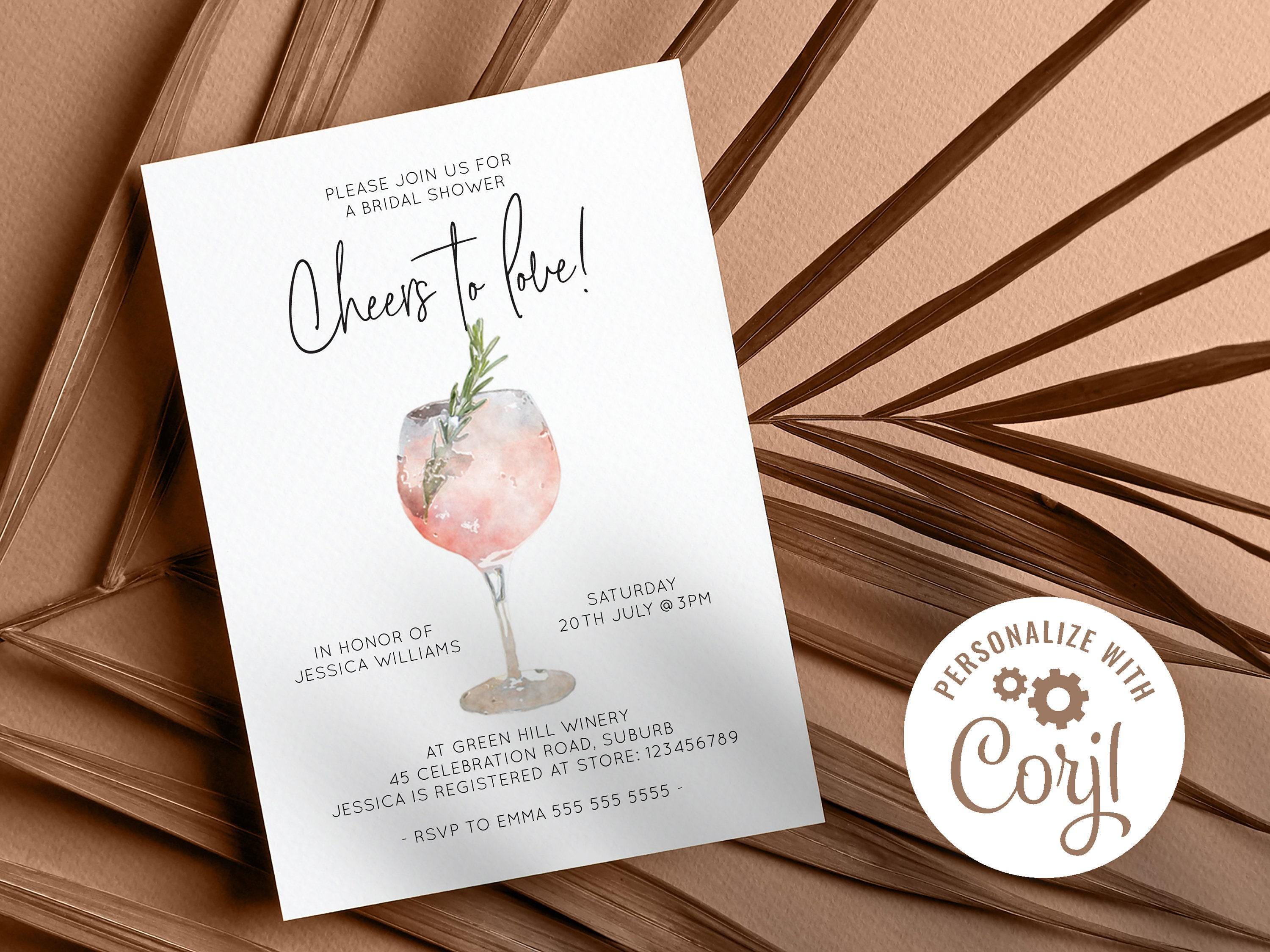 Cheers to love invitation, Pink Prosecco, Winery Bridal Shower, Editable Invitation Template, Phone Evite