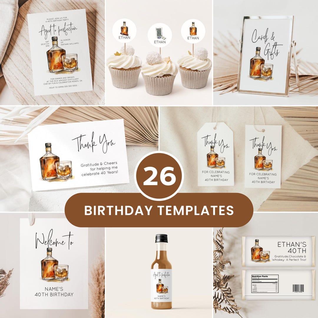 Male Birthday Invite Whiskey, Bourbon Birthday Invitation, Bourbon Birthday Party Invitation, 40th Birthday Invitation Men| AB01WB