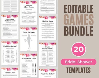 Bridal Shower Game Bundle Floral, Petals And Prosecco Bridal Shower, Bridal Shower Games Template Bundle | BRSH01PP