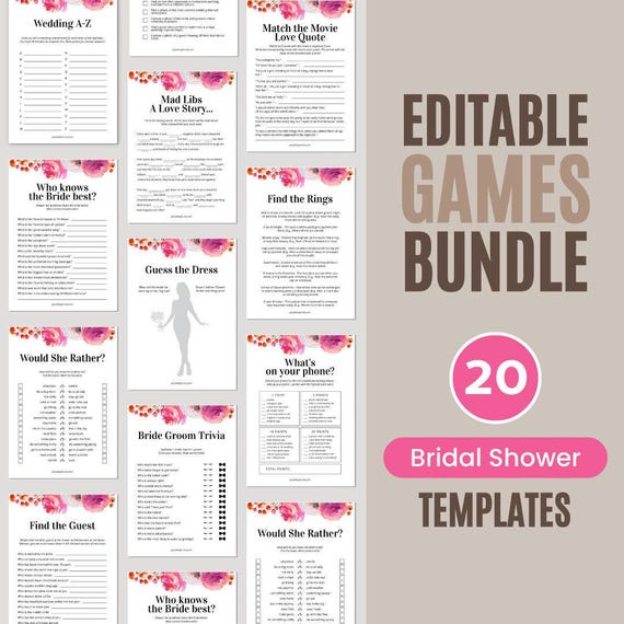 Bridal Shower Game Bundle Floral, Petals And Prosecco Bridal Shower, Bridal Shower Games Template Bundle | BRSH01PP