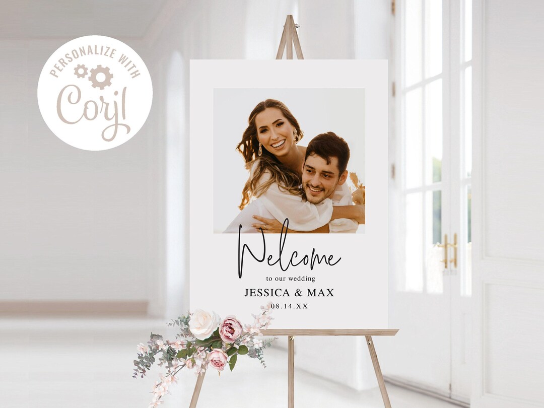 Minimalist Printable Wedding Welcome Sign Template, Photo Wedding Welcome Sign, Printable Wedding Sign, Editable INSTANT DOWNLOAD