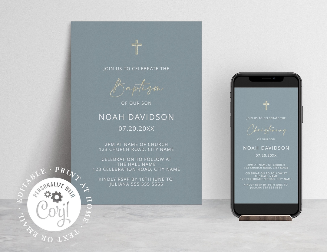 Baptism Invitation Text, baby boy baptism invitation, baptism invitation boy digital download, baptism invitation boy catholic INSTANT EVITE