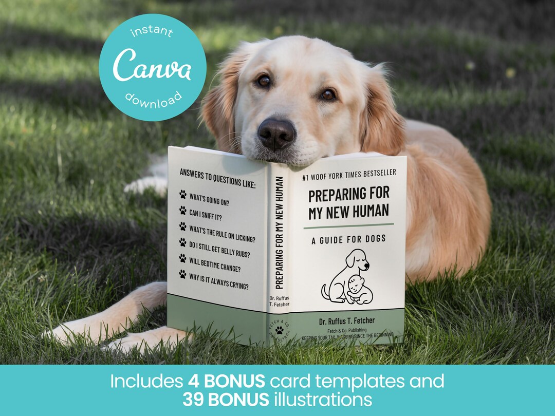 Pregnancy Announcement Dog Book Cover - Printable Book Cover for Baby Reveal - Custom Dog Pregnancy - Funny Pet Announcement CANVA TEMPLATE