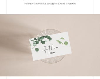 Eucalyptus Place Card Template, instant download, printable place cards template