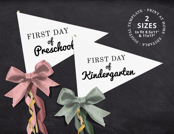 First Day of School Printable Pennant Flag Editable Template