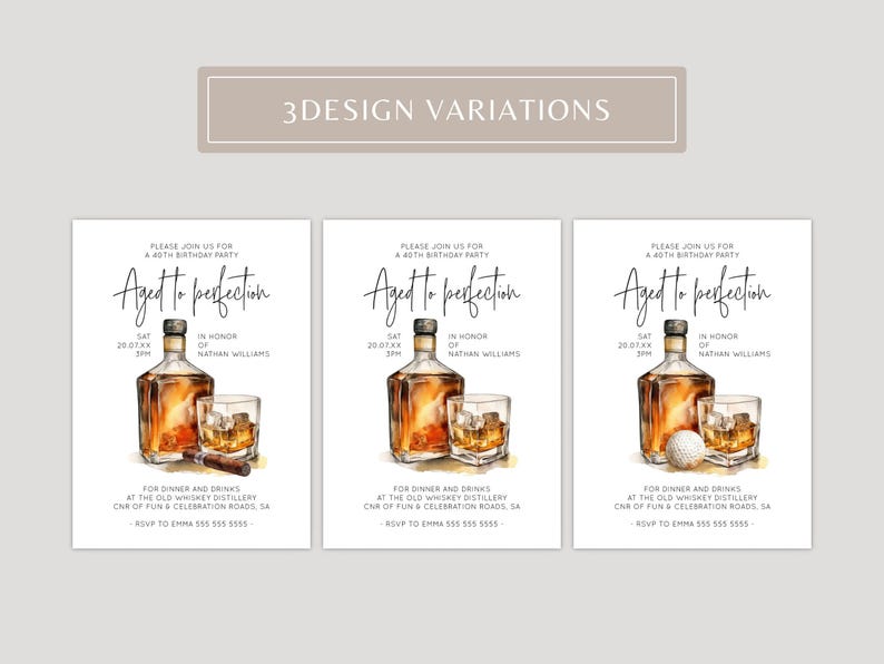 Faire-part whisky, Faire-part d'anniversaire whisky, Faire-part pour homme, Faire-part d'anniversaire pour homme, Anniversaire de whisky, Vieilli jusqu'à la perfection | AB01WB image 3