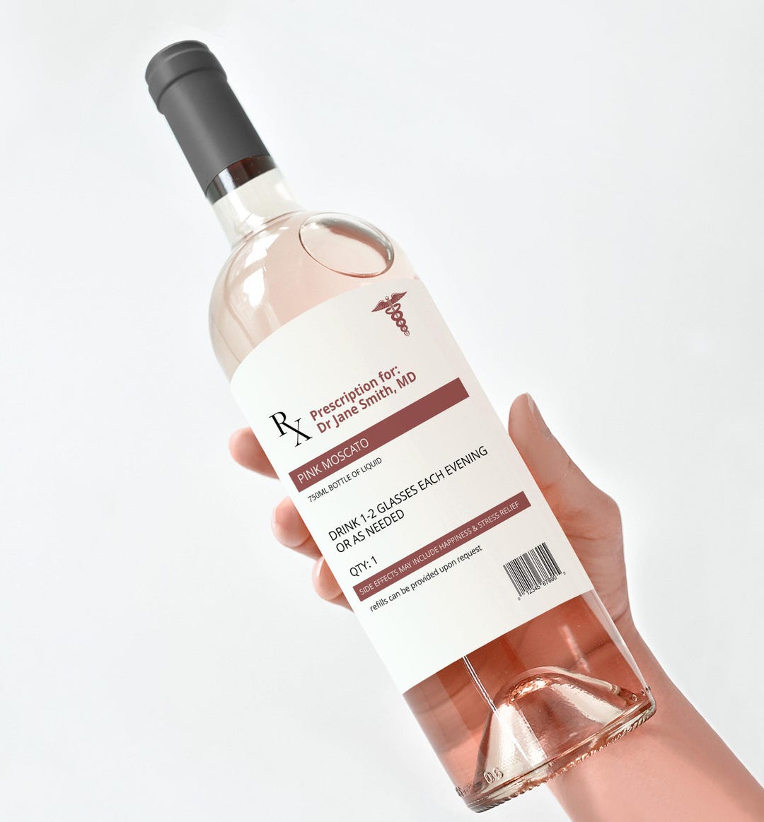 Funny Alcohol Prescription Wine Label - Perfect Gag Gift for Wine Lovers, Customizable Wine Bottle Label