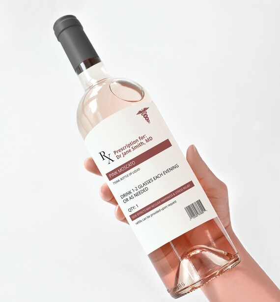 Funny Alcohol Prescription Wine Label - Perfect Gag Gift for Wine Lovers, Customizable Wine Bottle Label