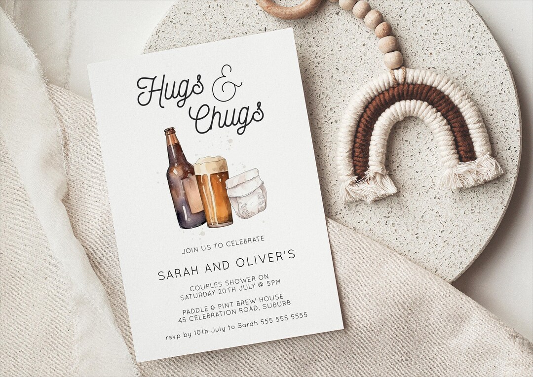 Hugs and Chuggs Invitation, Shower Invite, Beer and a Baby Shower, Beer Baby Shower